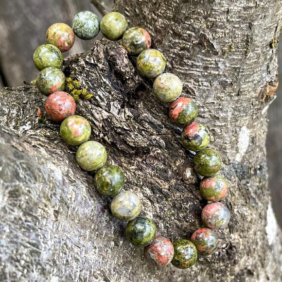 Artisan Jewelry - Unakite Gemstone Stretch Bracelet | Handmade